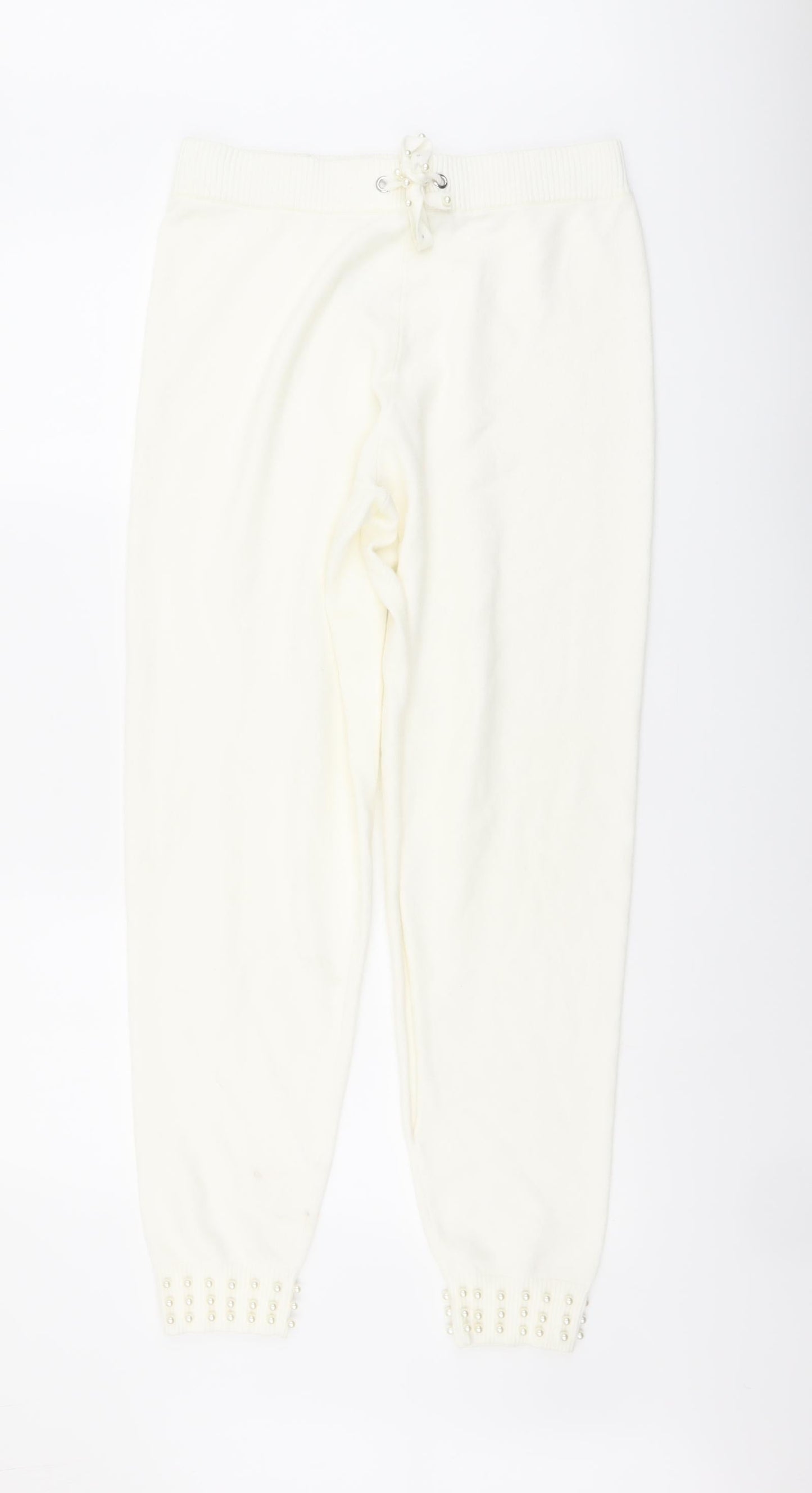 River Island Womens Ivory Viscose Jogger Trousers Size M L30 in Regular Drawstring
