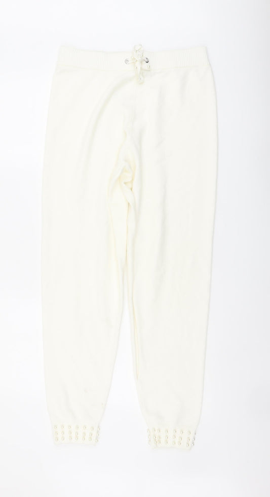 River Island Womens Ivory Viscose Jogger Trousers Size M L30 in Regular Drawstring