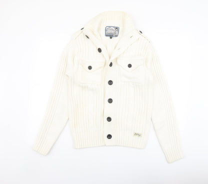 Demand Womens Ivory Mock Neck Cotton Cardigan Jumper Size S