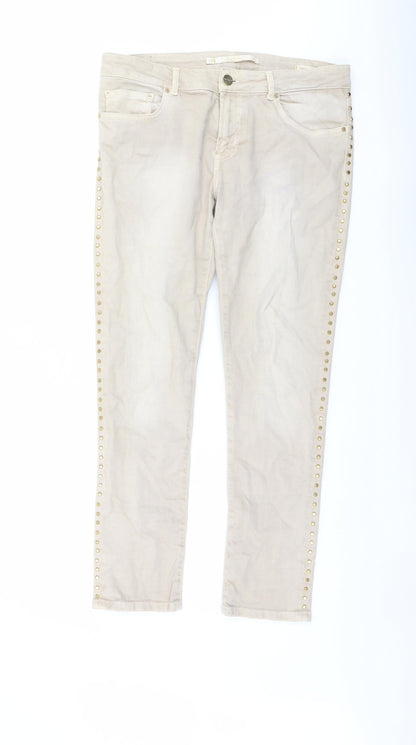 Zara Womens Beige Cotton Straight Jeans Size 12 L27 in Regular Button