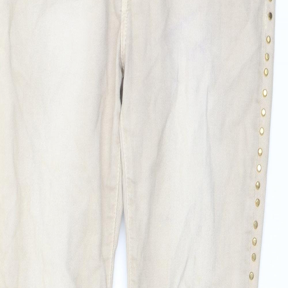 Zara Womens Beige Cotton Straight Jeans Size 12 L27 in Regular Button