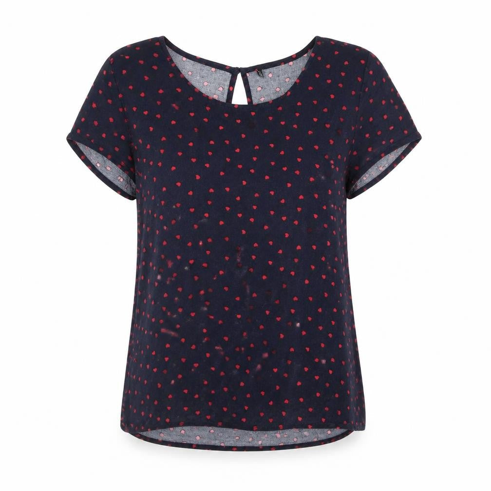 Only Womens Blue Geometric Viscose Basic Blouse Size 8 Round Neck - Heart Print