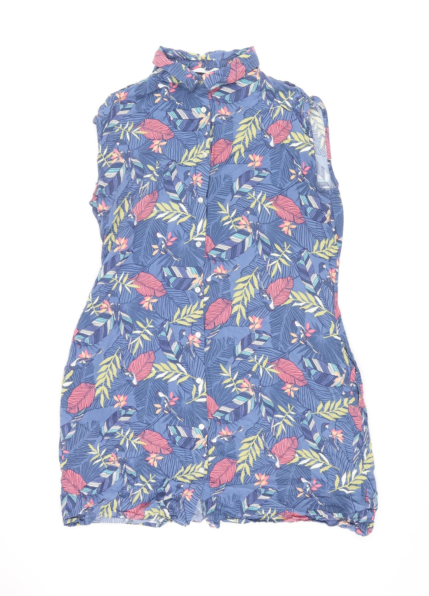 EWM Womens Multicoloured Geometric Viscose Shirt Dress Size 14 Collared Button - Plant Print