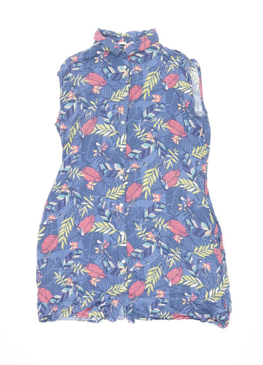 EWM Womens Multicoloured Geometric Viscose Shirt Dress Size 14 Collared Button - Plant Print