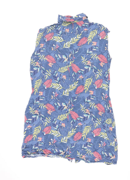 EWM Womens Multicoloured Geometric Viscose Shirt Dress Size 14 Collared Button - Plant Print