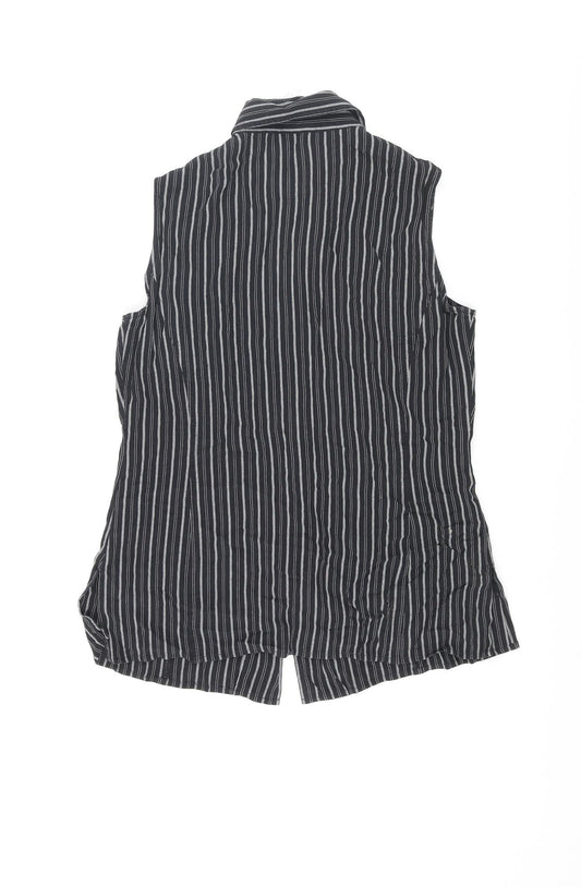 Precis Womens Black Striped Viscose Basic Button-Up Size 8 Collared