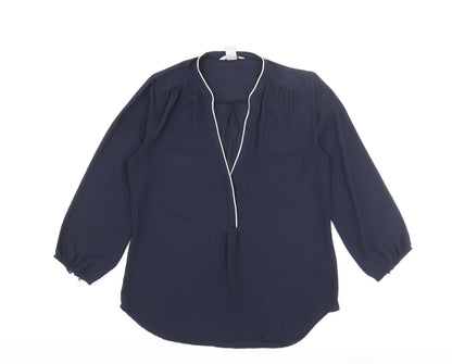 H&M Womens Blue Polyester Basic Blouse Size 6 V-Neck