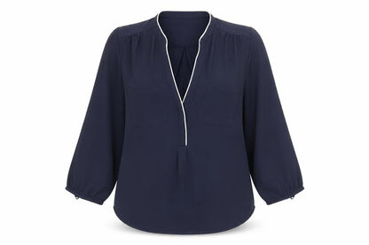H&M Womens Blue Polyester Basic Blouse Size 6 V-Neck