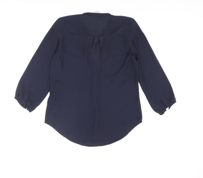 H&M Womens Blue Polyester Basic Blouse Size 6 V-Neck