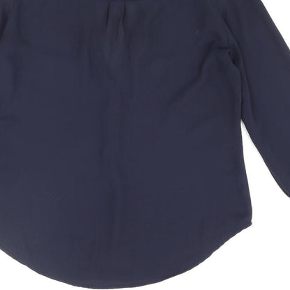 H&M Womens Blue Polyester Basic Blouse Size 6 V-Neck
