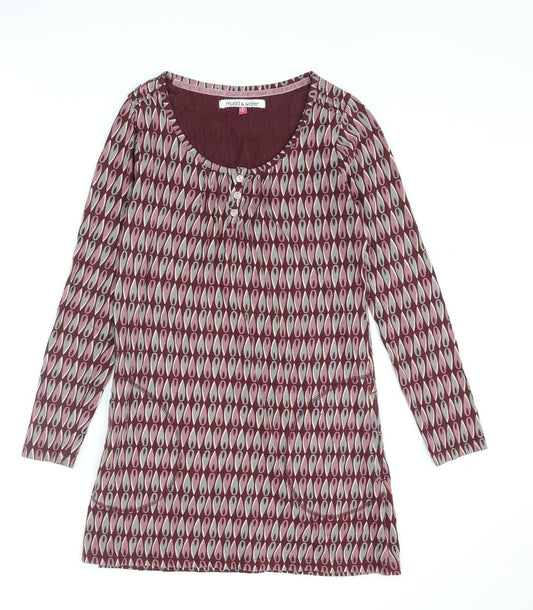 Mudd & Water Womens Purple Geometric Cotton Mini Size 8 Henley Button - Pocket