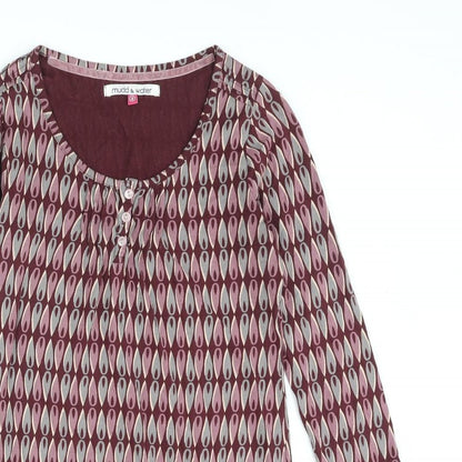 Mudd & Water Womens Purple Geometric Cotton Mini Size 8 Henley Button - Pocket