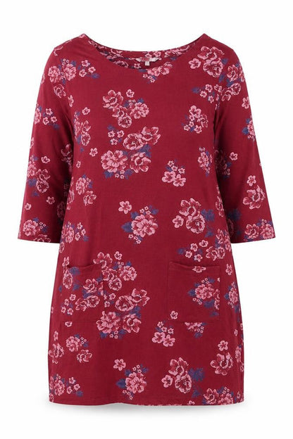Pebble Bay Womens Red Floral Polyester Shift Size 16 Round Neck Pullover - Pocket
