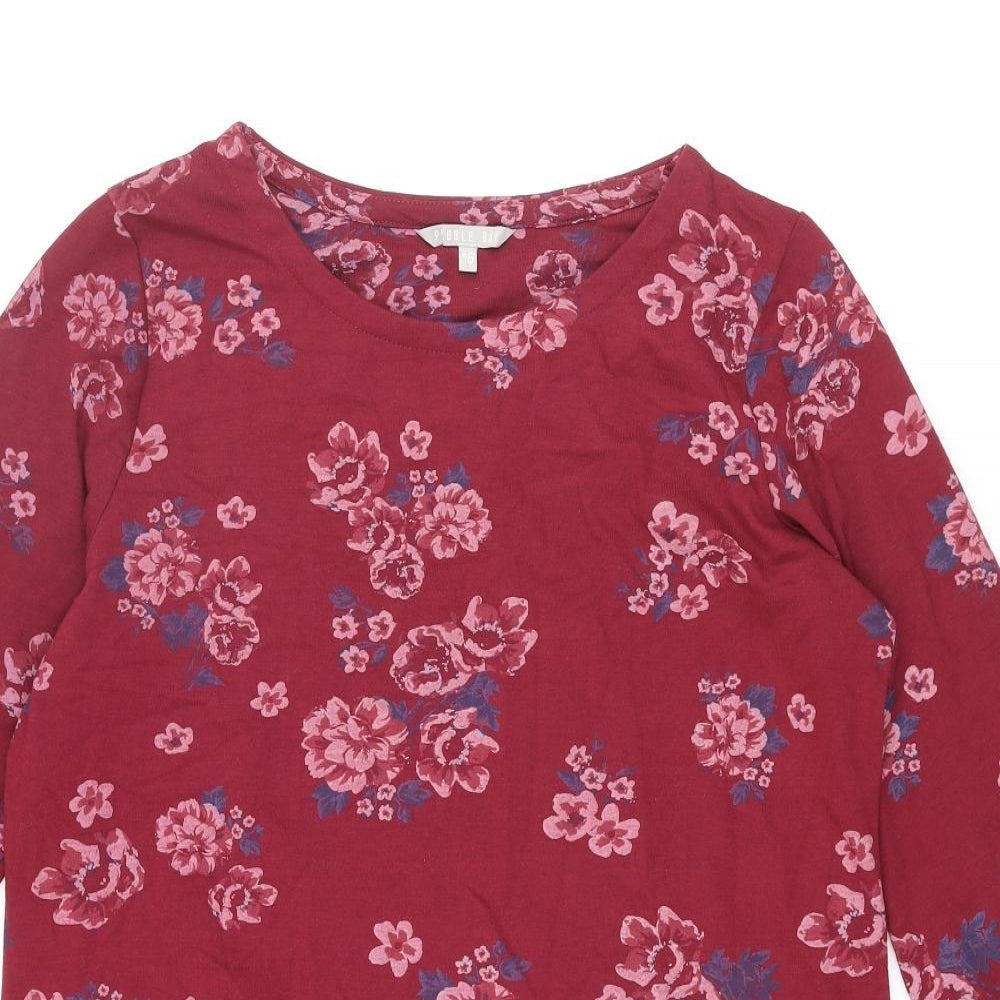 Pebble Bay Womens Red Floral Polyester Shift Size 16 Round Neck Pullover - Pocket