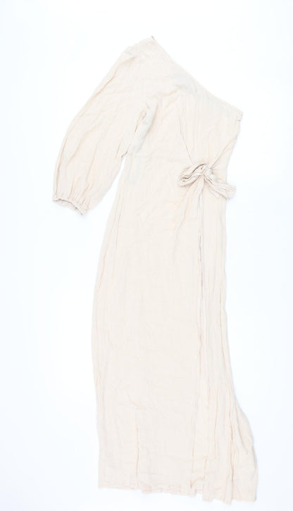 Missguided Womens Pink Viscose Maxi Size 8 One Shoulder Zip - Knot High Slit