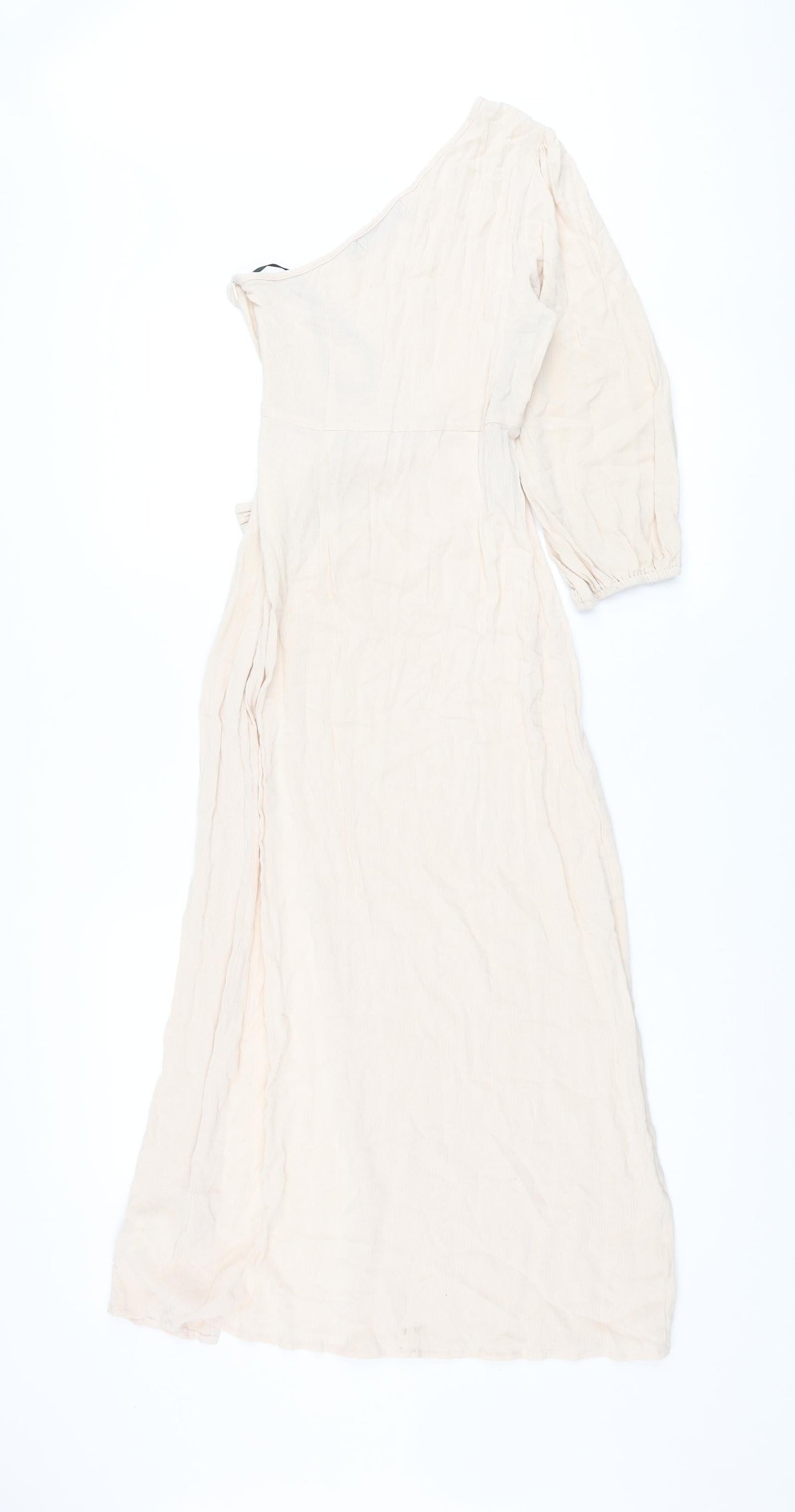 Missguided Womens Pink Viscose Maxi Size 8 One Shoulder Zip - Knot High Slit