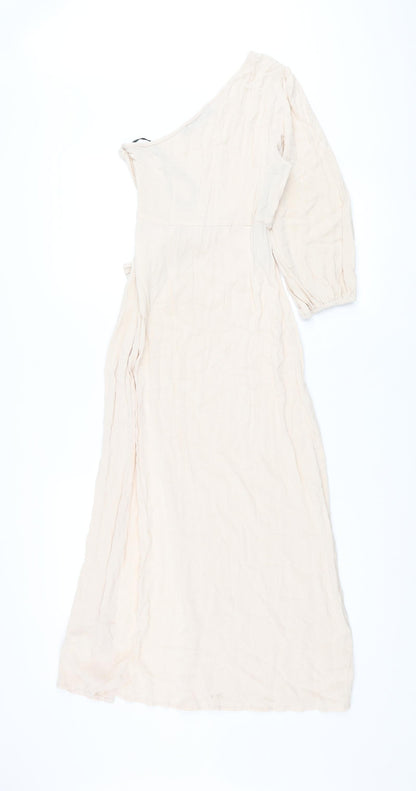 Missguided Womens Pink Viscose Maxi Size 8 One Shoulder Zip - Knot High Slit