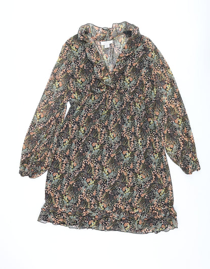 Topshop Womens Multicoloured Floral Polyester A-Line Size 10 V-Neck Pullover - Frill