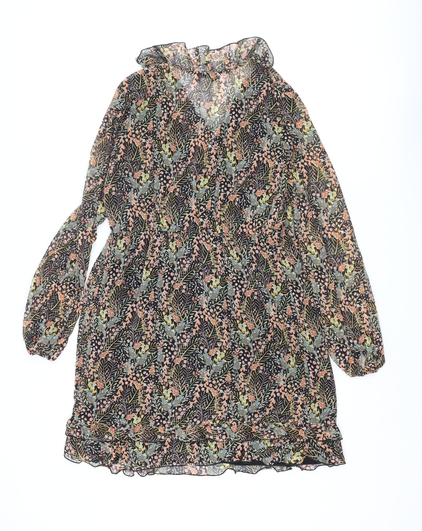 Topshop Womens Multicoloured Floral Polyester A-Line Size 10 V-Neck Pullover - Frill