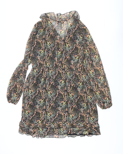 Topshop Womens Multicoloured Floral Polyester A-Line Size 10 V-Neck Pullover - Frill