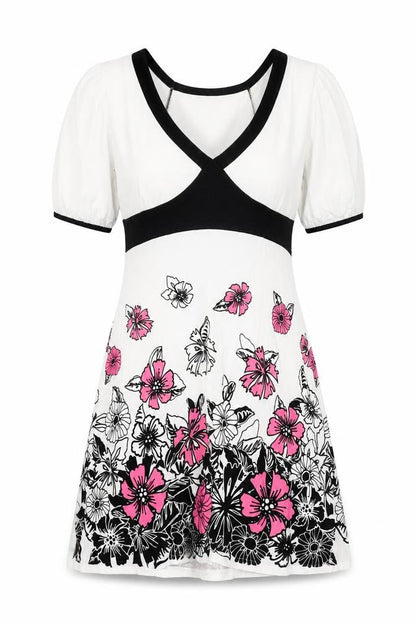 Bay Womens White Viscose A-Line Size 12 V-Neck Pullover - Floral Belted