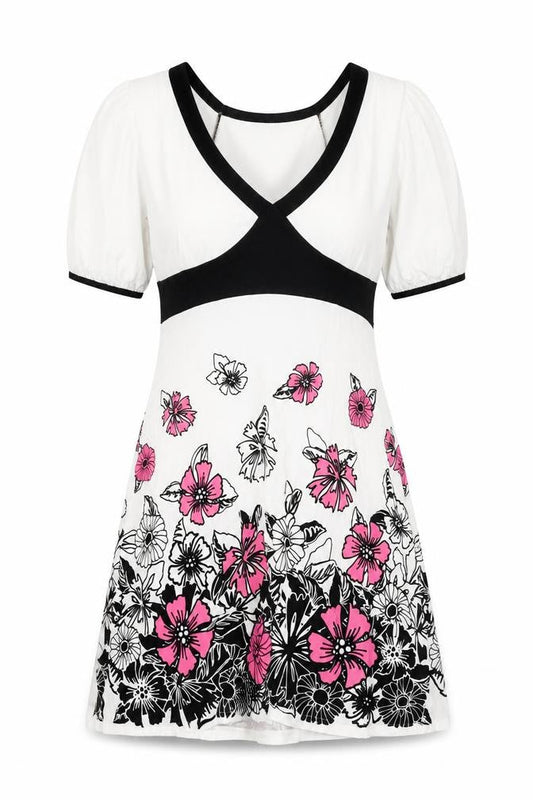 Bay Womens White Viscose A-Line Size 12 V-Neck Pullover - Floral Belted