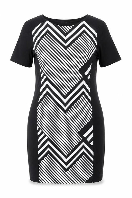 BHS Womens Black Geometric Polyester Bodycon Size 12 Round Neck Pullover