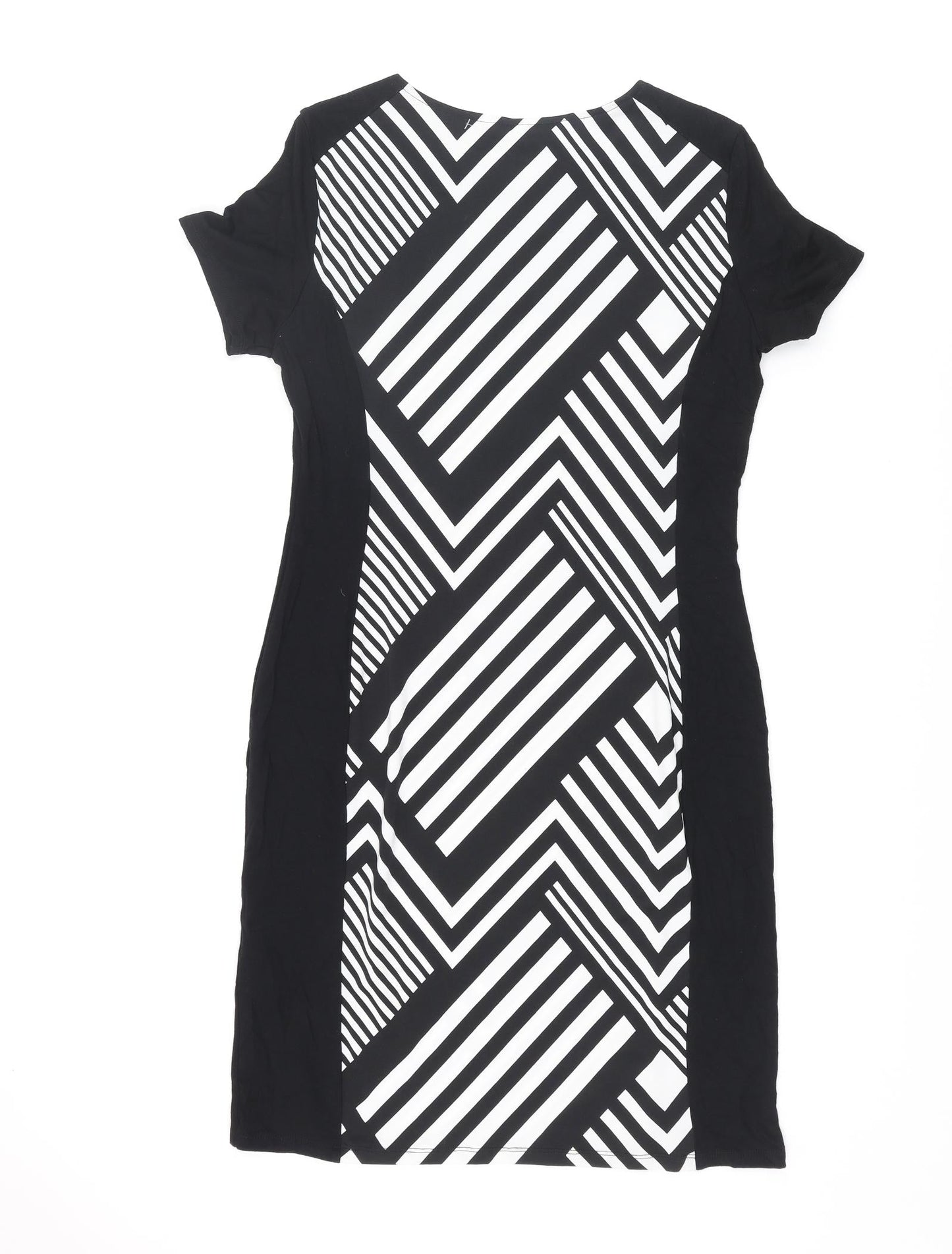 BHS Womens Black Geometric Polyester Bodycon Size 12 Round Neck Pullover