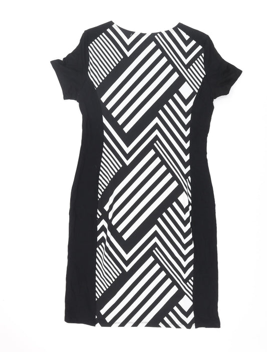BHS Womens Black Geometric Polyester Bodycon Size 12 Round Neck Pullover