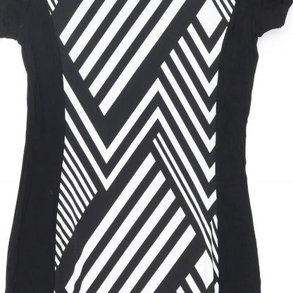 BHS Womens Black Geometric Polyester Bodycon Size 12 Round Neck Pullover