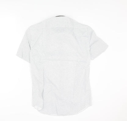 Marks and Spencer Mens White Geometric Cotton Button-Up Size 15 Collared Button