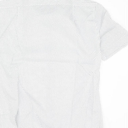 Marks and Spencer Mens White Geometric Cotton Button-Up Size 15 Collared Button
