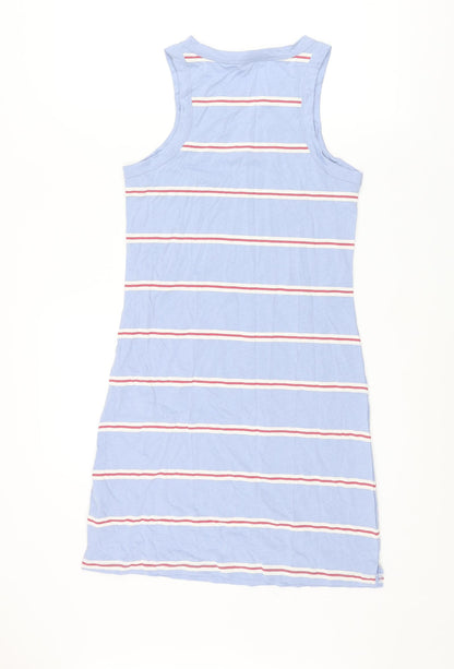 Marks and Spencer Womens Blue Striped Cotton Tank Dress Size S Crew Neck Pullover