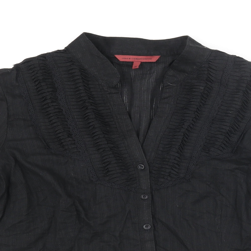 Womens UK Size 10 John Richmond Black Basic Button-Up