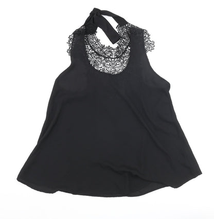 Nella Fantasia Womens Black Polyester Camisole Blouse Size M Mock Neck - Lace Bow