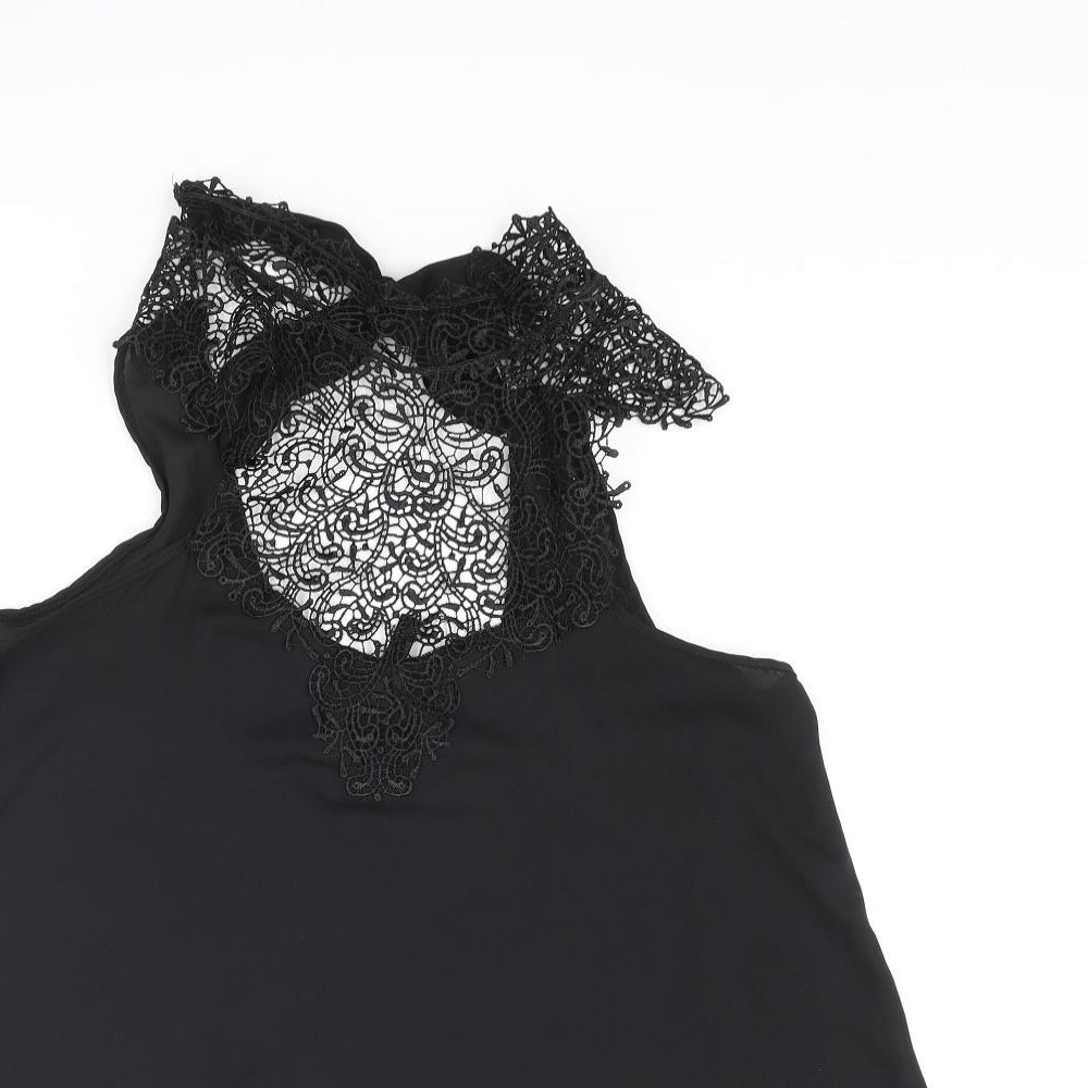 Nella Fantasia Womens Black Polyester Camisole Blouse Size M Mock Neck - Lace Bow