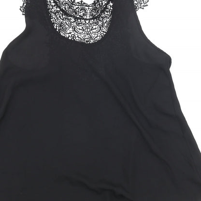 Nella Fantasia Womens Black Polyester Camisole Blouse Size M Mock Neck - Lace Bow