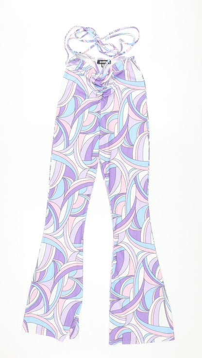 Missguided Womens Multicoloured Geometric Polyester Trousers Size 10 L34 in Regular Tie - Lace Up