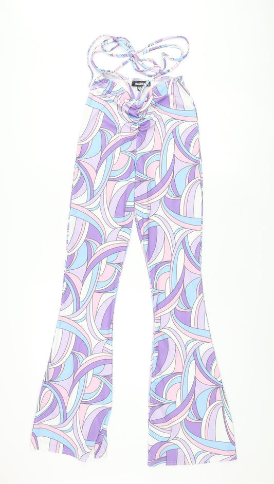 Missguided Womens Multicoloured Geometric Polyester Trousers Size 10 L34 in Regular Tie - Lace Up