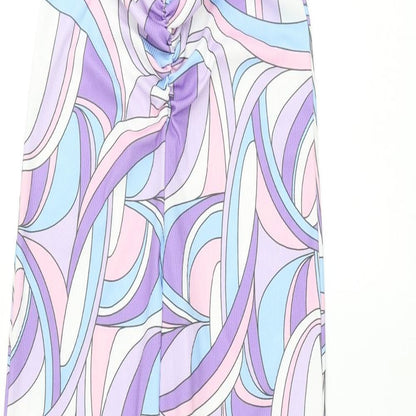 Missguided Womens Multicoloured Geometric Polyester Trousers Size 10 L34 in Regular Tie - Lace Up