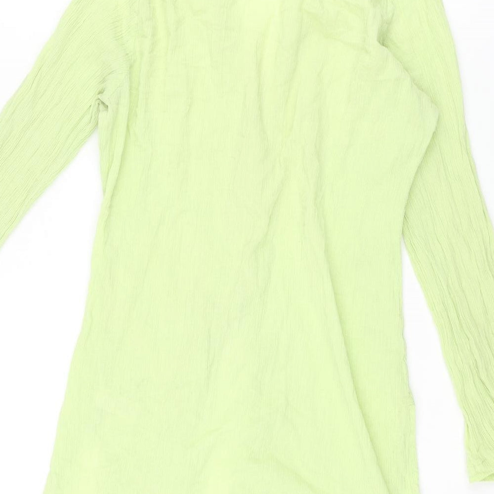 M&Co Womens Green Cotton Basic Button-Up Size 14 V-Neck