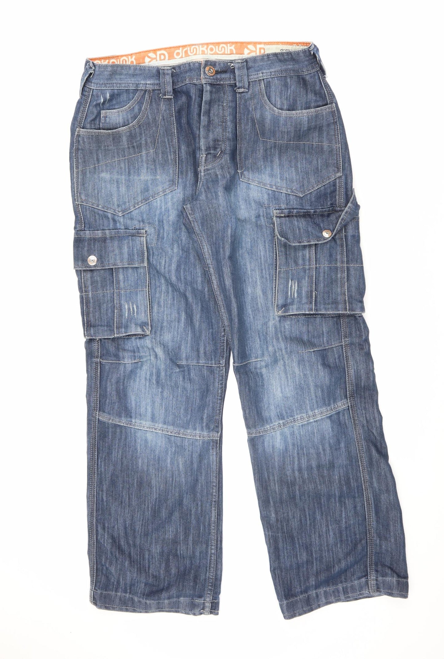 Drunk Punk Mens Blue Cotton Straight Jeans Size 34 in L32 in Regular Button - Cargo