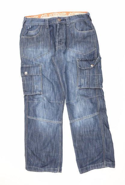 Drunk Punk Mens Blue Cotton Straight Jeans Size 34 in L32 in Regular Button - Cargo