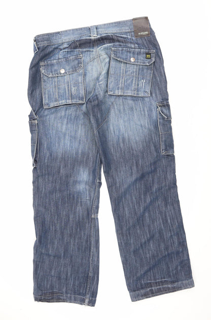 Drunk Punk Mens Blue Cotton Straight Jeans Size 34 in L32 in Regular Button - Cargo