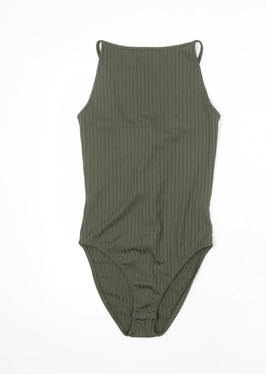 River Island Womens Green Polyester Bodysuit One-Piece Size 10 Snap - Lace Up Detail