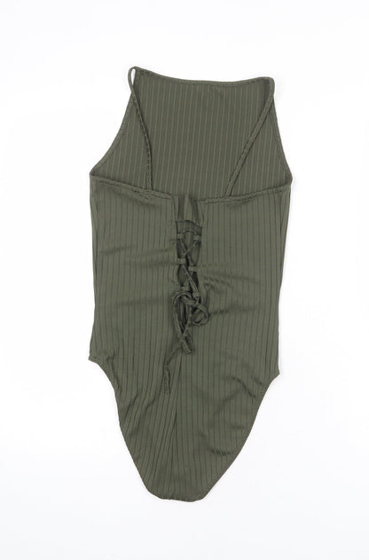 River Island Womens Green Polyester Bodysuit One-Piece Size 10 Snap - Lace Up Detail