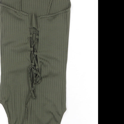 River Island Womens Green Polyester Bodysuit One-Piece Size 10 Snap - Lace Up Detail