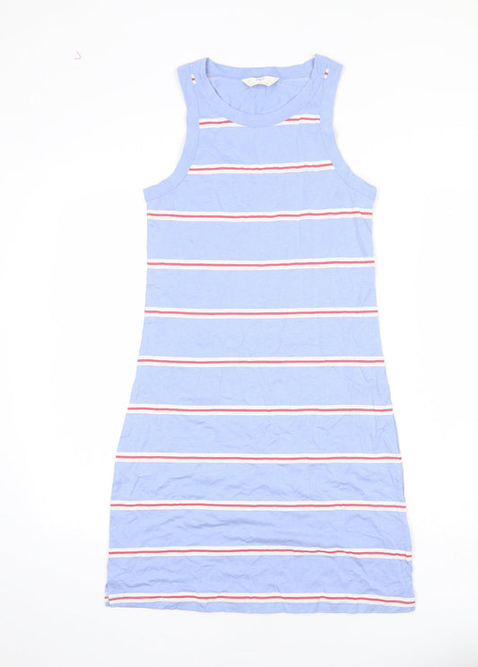 Marks and Spencer Womens Blue Striped Cotton Tank Dress Size S Round Neck Pullover