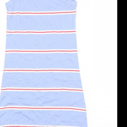 Marks and Spencer Womens Blue Striped Cotton Tank Dress Size S Round Neck Pullover