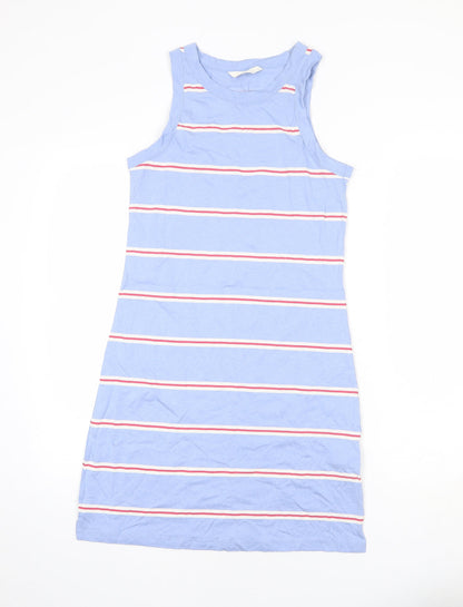 Marks and Spencer Womens Blue Striped Cotton Tank Dress Size S Round Neck Pullover